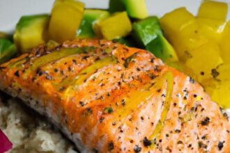 Tropical Delight: Grilled Salmon with Mango Salsa & Coconut Rice