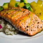 Tropical Delight: Grilled Salmon with Mango Salsa & Coconut Rice