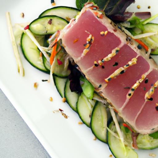 Savor Summer: Grilled Tuna Steak Paired with Crisp Cucumber salad