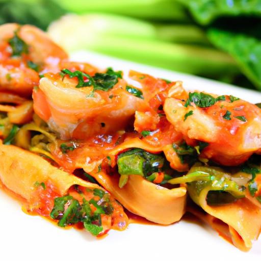 Savory Shrimp & Spinach Pasta Rolls with Roasted Red Flair