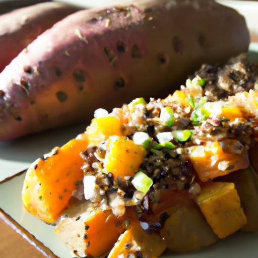 Twice Baked Sweet Potatoes Paired with Zesty Quinoa Salad
