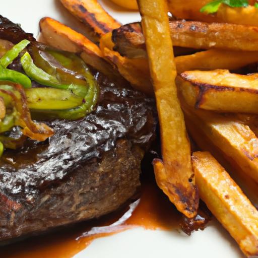Savoring Ribeye Steak with Onions and Crispy Fries Delight