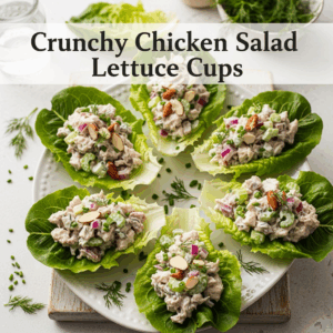 Crunchy chicken salad lettuce cups topped with almonds, celery, and red onion — a light, healthy, high-protein lunch perfect for meal prep or low-carb eating.