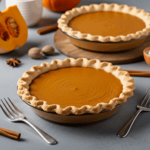 Homemade pumpkin pie with golden flaky crust and creamy spiced filling — a classic fall dessert perfect for Thanksgiving or holiday gatherings.
