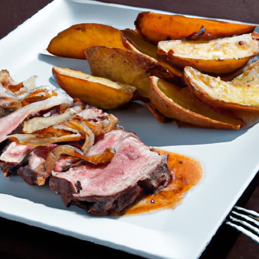 Savoring Ribeye steak with Onions and Crispy Fries delight