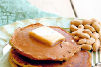 Nutritious Morning Boost: Whole-Grain Pancakes with Peanut Butter