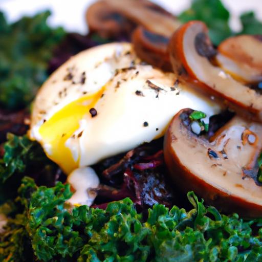 Savor Poached Eggs on a Bed of sautéed Kale & Mushrooms