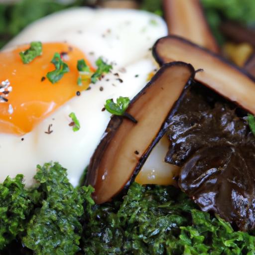 Bright Mornings: Poached Eggs on Sautéed Kale & Mushrooms