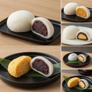 Split screen comparison showing two desserts. On the left: scoops of pink frozen yogurt and berries topped with a swirl of soft serve and honey. On the right: scoops of vanilla and chocolate ice cream topped with chocolate syrup and peanuts.