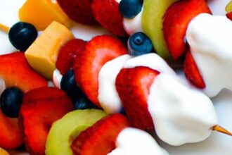 Colorful Fruit Kabobs with Creamy Yogurt Dip Delight