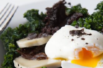 Poached Eggs Nestled on Sautéed Kale and Mushrooms Delight