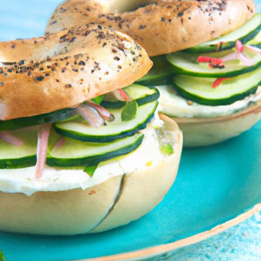 Fresh Mini Bagel Sandwiches with Cream Cheese & ‍Cucumber