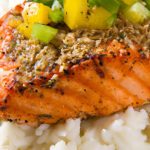 Tropical Delight: Grilled Salmon with Mango Salsa & Coconut Rice