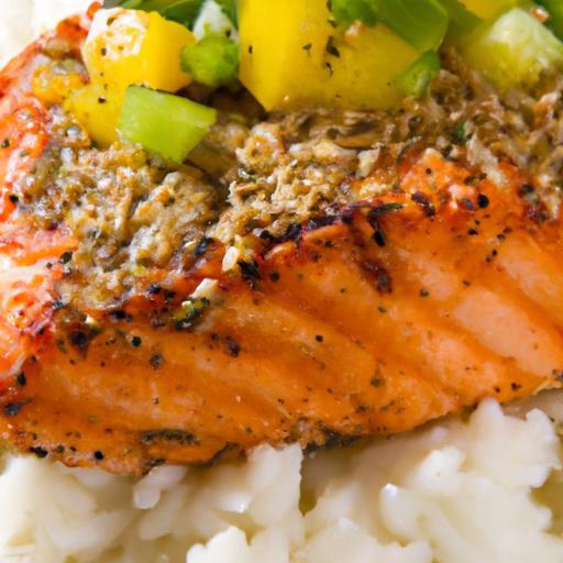 Tropical Delight: Grilled Salmon with Mango Salsa & Coconut Rice